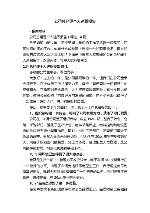 公司总经理个人述职报告