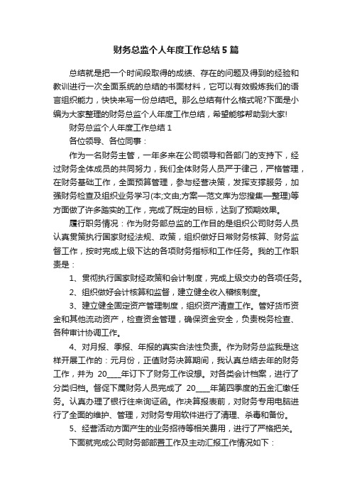 财务总监个人年度工作总结5篇