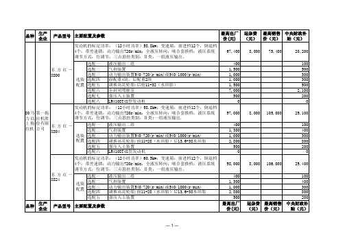 各型号拖拉机性能参数