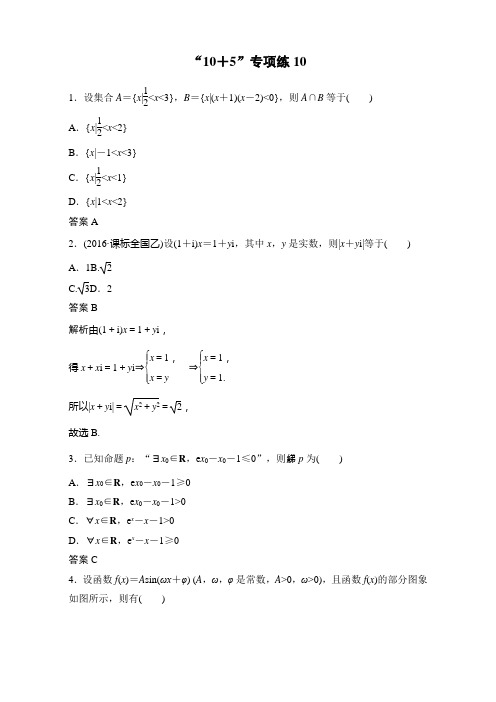 高考数学(鲁、京、津(理科))考前抢分必做：“10+5”专项练10 Word版含解析