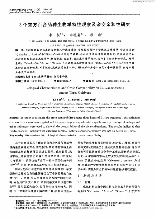 3个东方百合品种生物学特性观察及杂交亲和性研究