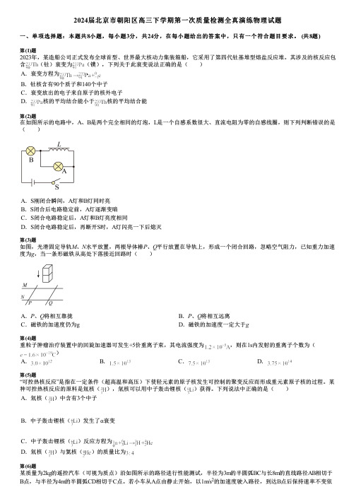 2024届北京市朝阳区高三下学期第一次质量检测全真演练物理试题