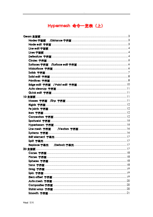 Hypermesh 命令一览表(上)(中英文)