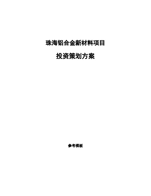 珠海铝合金新材料项目投资策划方案