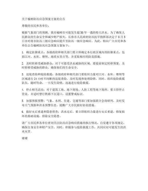 榆树防汛应急预案方案公告