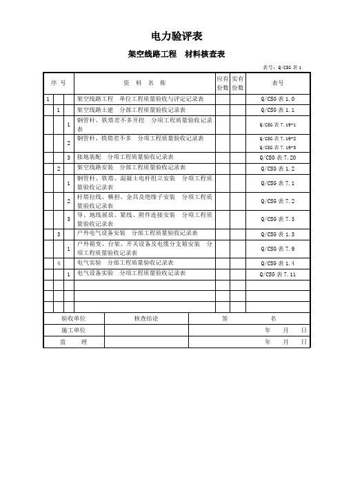 电力验评表