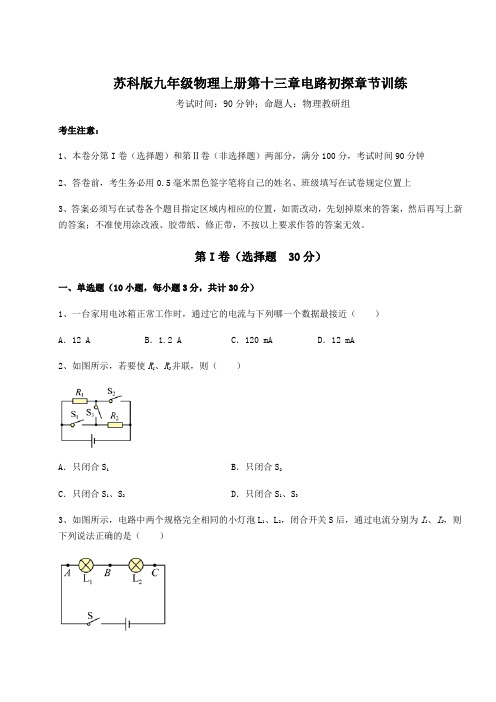 苏科版九年级物理上册第十三章电路初探章节训练练习题(解析版)