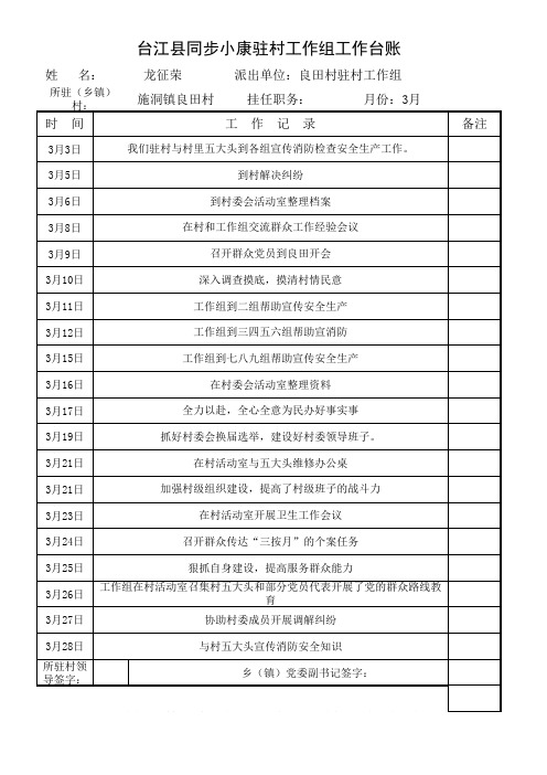 3月份台江县同步小康工作组工作台账