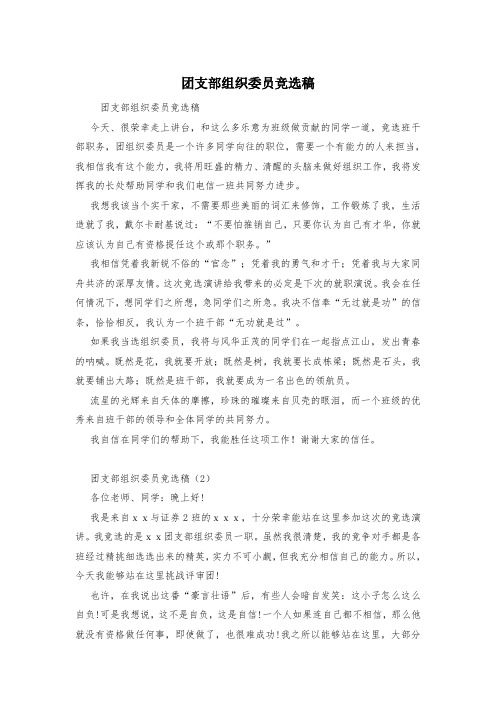 团支部组织委员竞选稿