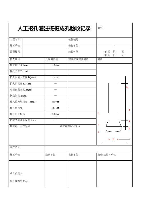 人工挖孔灌注桩桩成孔验收记录表【范本模板】