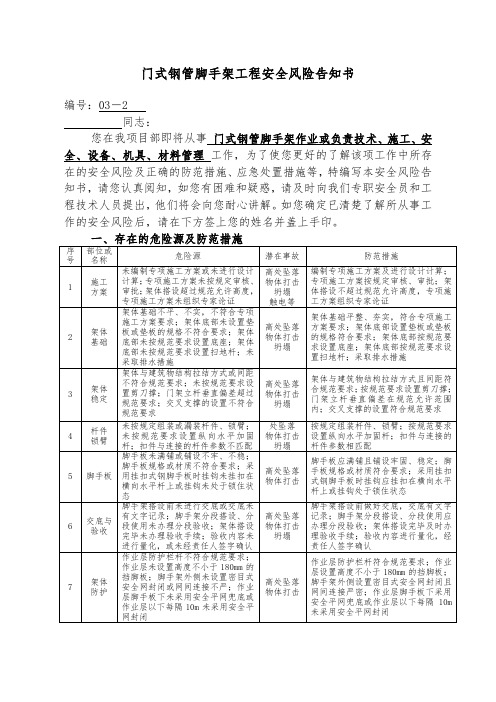 门式钢管脚手架安全风险告知书