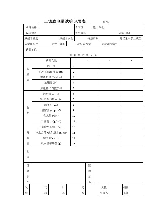 土壤膨胀量试验记录表