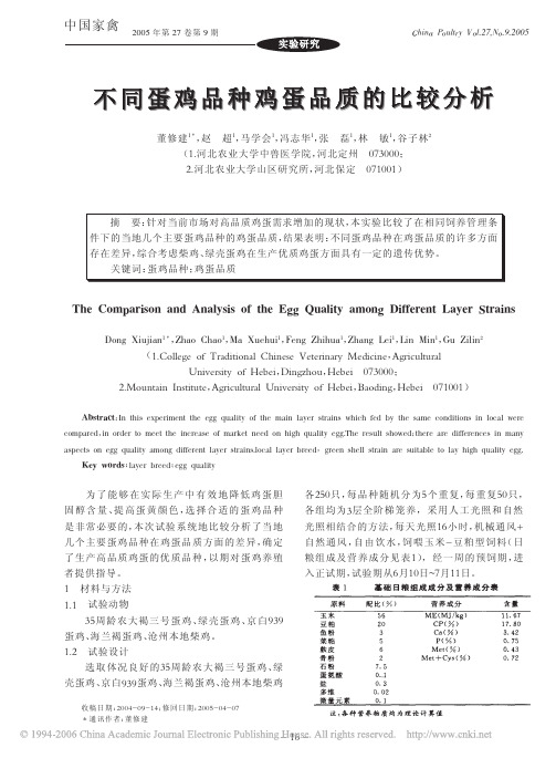 不同蛋鸡品种鸡蛋品质的比较分析