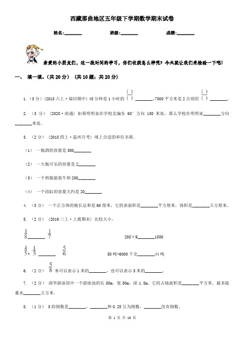 西藏那曲地区五年级下学期数学期末试卷