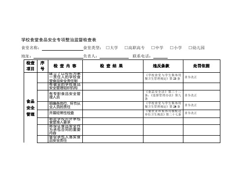 学校食堂食品安全专项整治监督检查表格