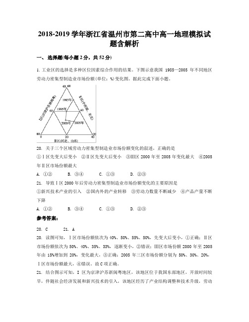 2018-2019学年浙江省温州市第二高中高一地理模拟试题含解析