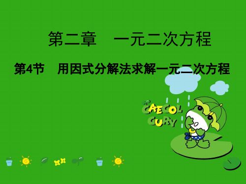 《用因式分解法求解一元二次方程》PPT课件 (公开课获奖)2022年北师大版 (2)