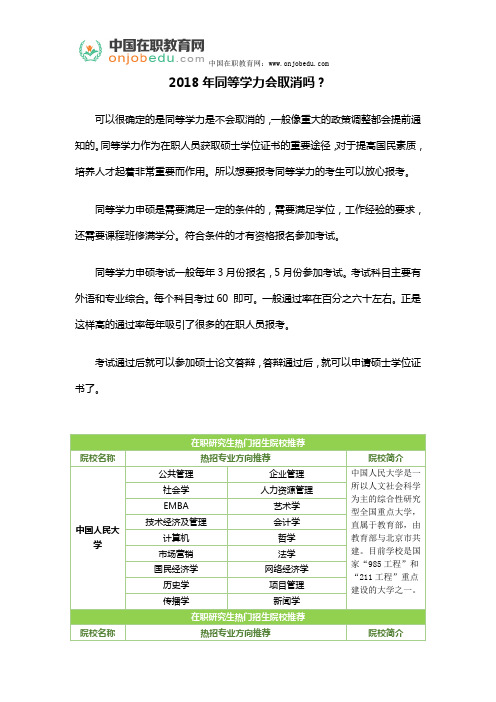 2018年同等学力会取消吗？