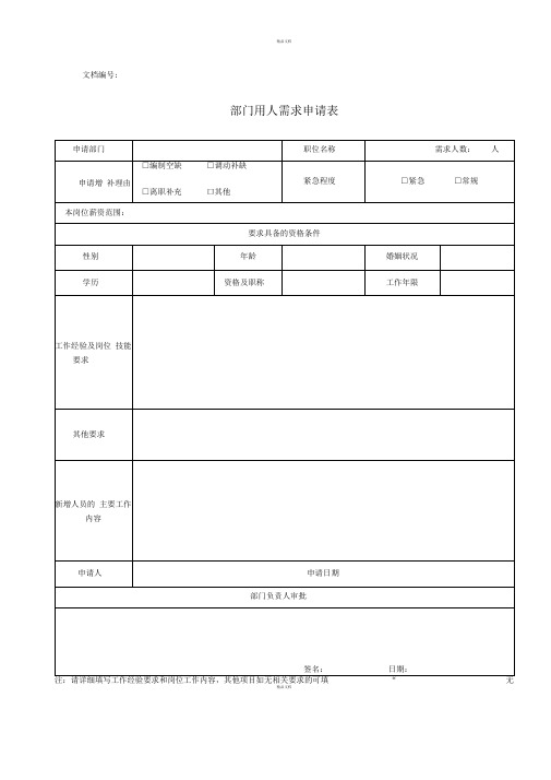 部门用人需求申请表