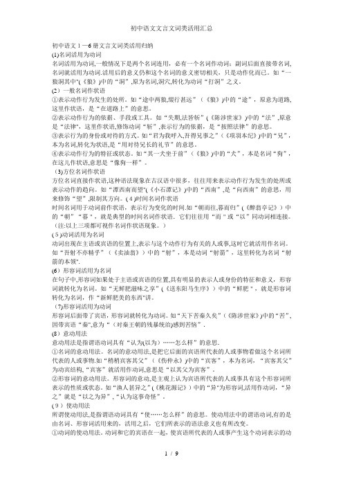 初中语文文言文词类活用汇总