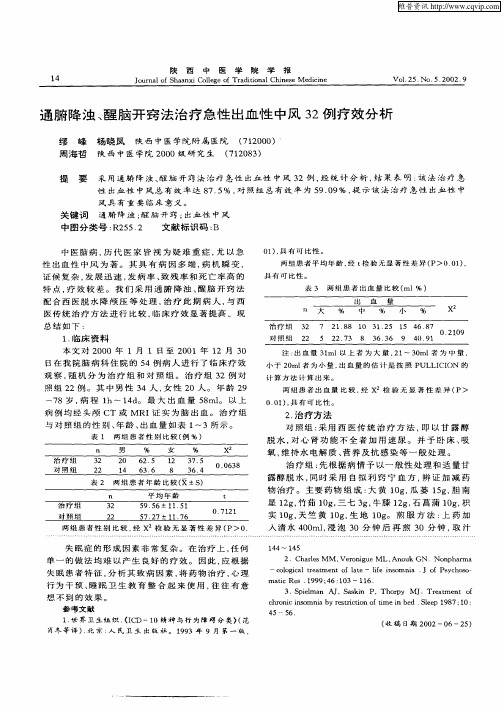 通腑降浊、醒脑开窍法治疗急性出血性中风32例疗效分析