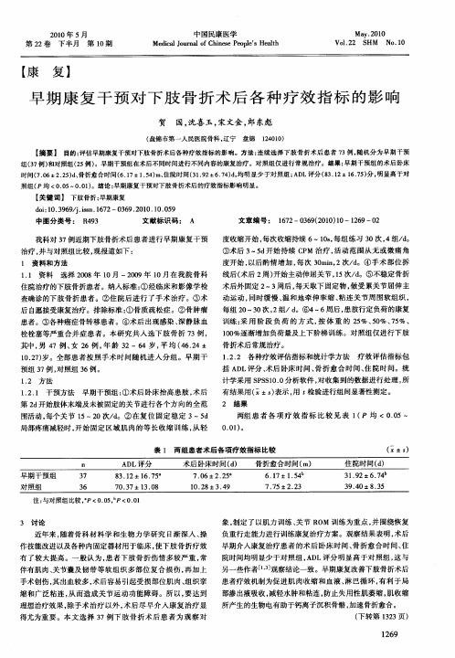 早期康复干预对下肢骨折术后各种疗效指标的影响