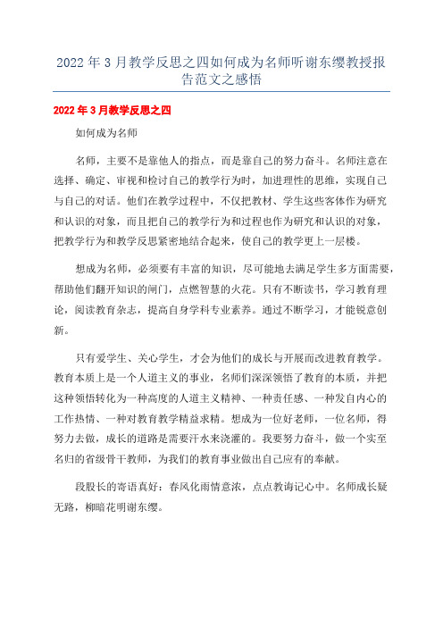 2022年3月教学反思之四如何成为名师听谢东缨教授报告范文之感悟