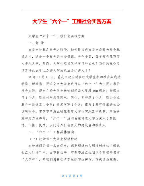 大学生“六个一”工程社会实践方案