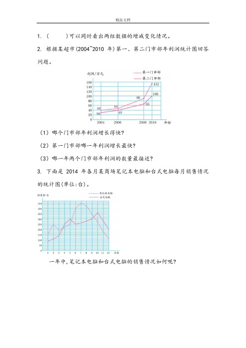 小学数学(北师大版)五年级下册8.2 复式拆线统计图(1)(1)(课课练含答案).doc