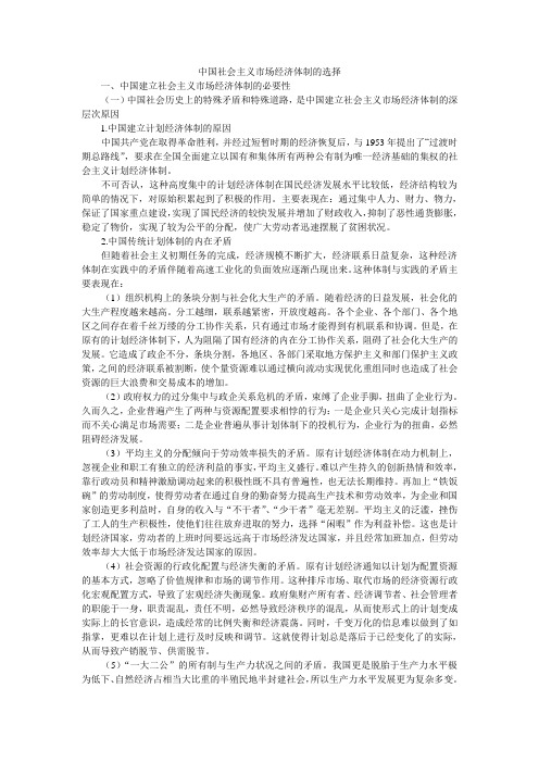 中国社会主义市场经济体制的选择