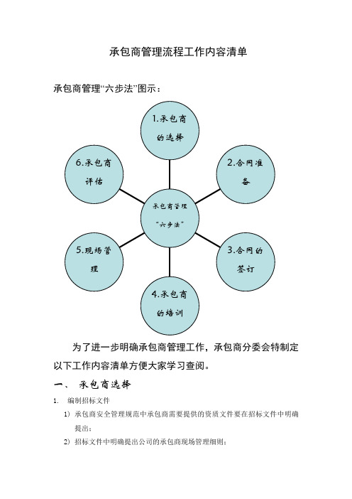 承包商管理流程工作内容清单