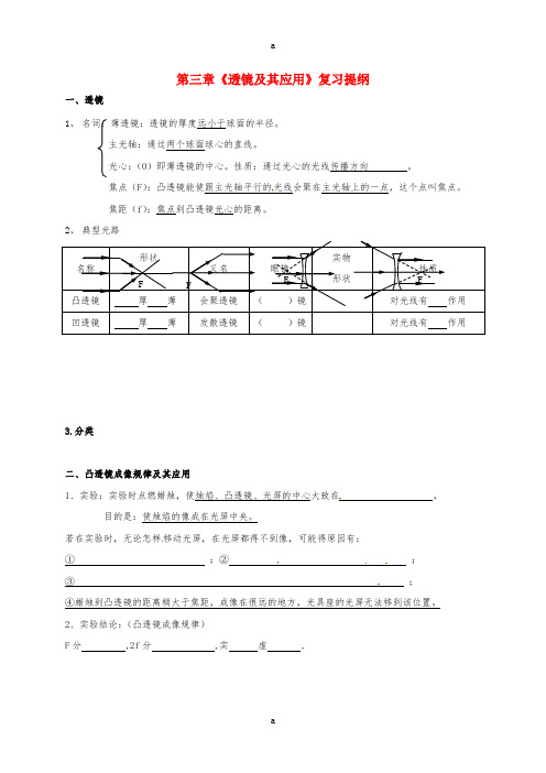 中考物理一轮复习 第3章 透镜及其应用复习提纲