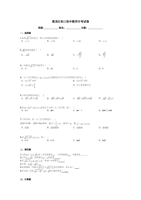 黑龙江初三初中数学月考试卷带答案解析
