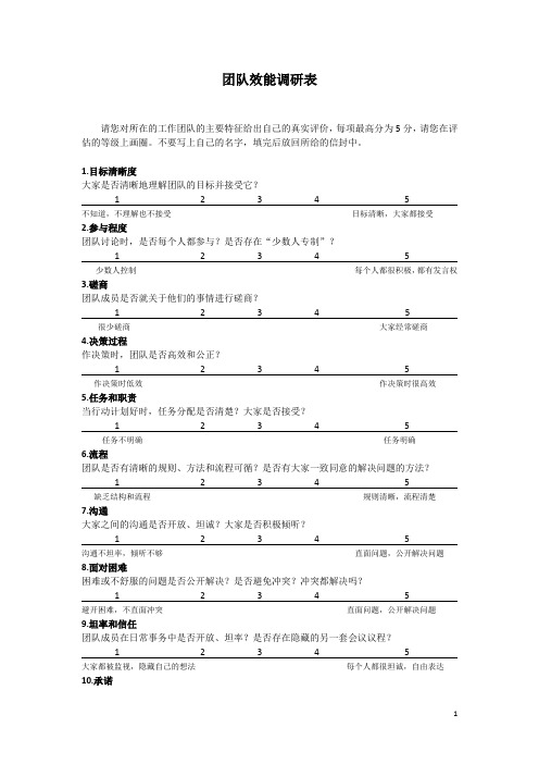 团队效能调研表