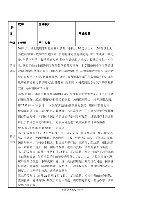 2018年9年级下期数学教学计划(华师大版)