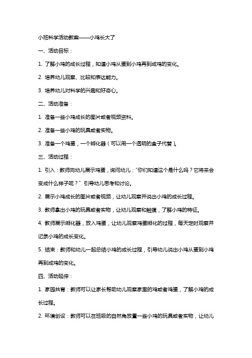 小班科学活动教案小鸡长大了