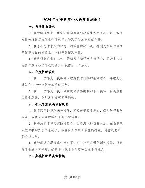 2024年初中教师个人教学计划例文（二篇）