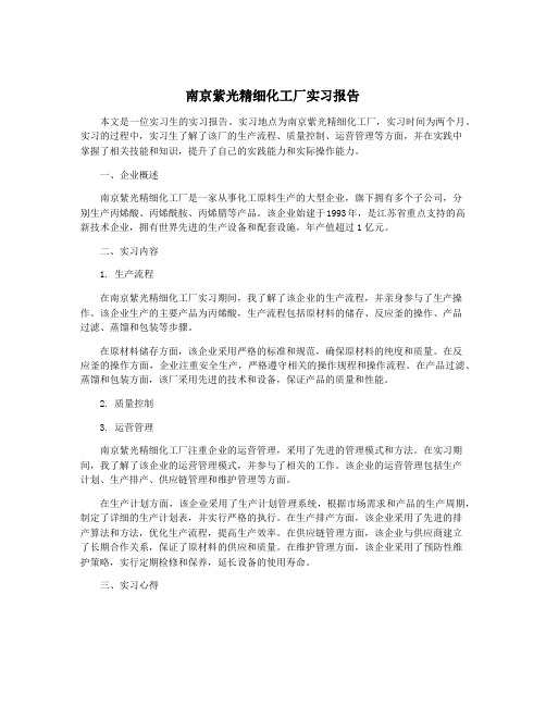 南京紫光精细化工厂实习报告