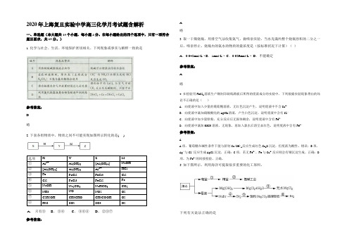 2020年上海复旦实验中学高三化学月考试题含解析