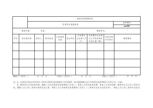 优秀供应商推荐表