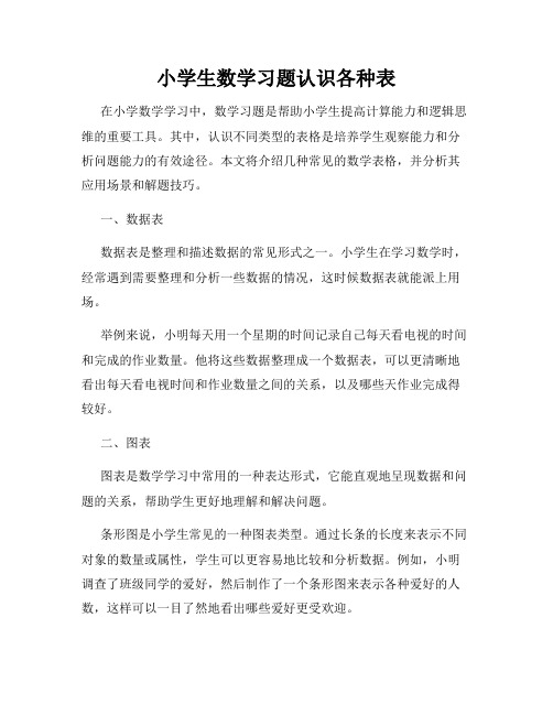 小学生数学习题认识各种表