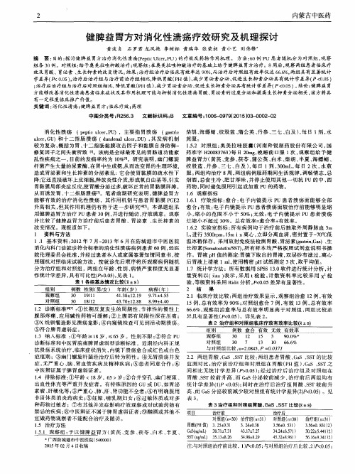 健脾益胃方对消化性溃疡疗效研究及机理探讨