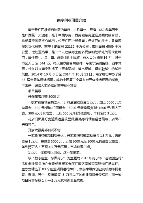 南宁创业项目介绍