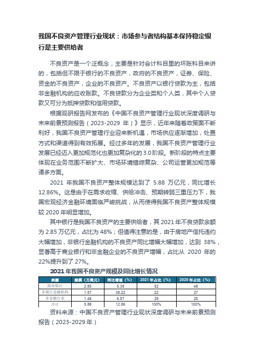 我国不良资产管理行业现状：市场参与者结构基本保持稳定银行是主要供给者