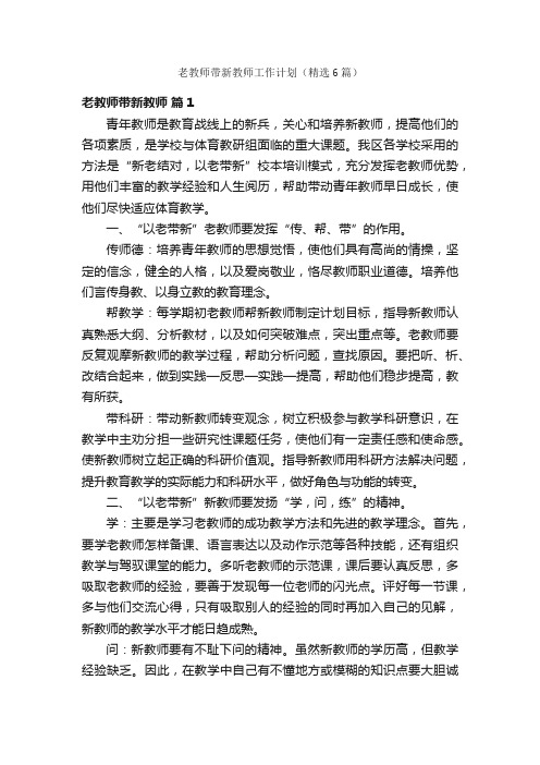 老教师带新教师工作计划（精选6篇）