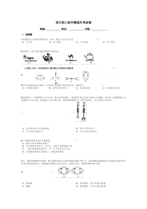 四川初三初中物理月考试卷带答案解析
