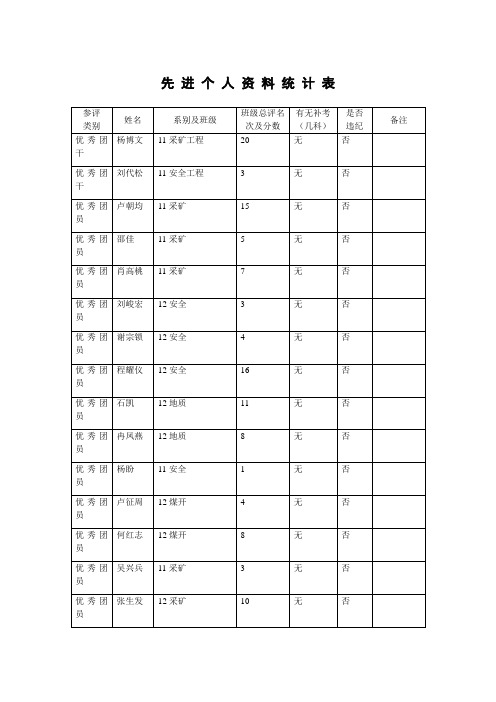 先进个人资料统计表