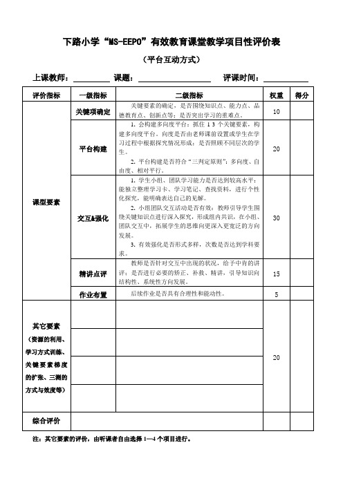 下路小学MS-EEPO项目性评价表(平台互动方式)