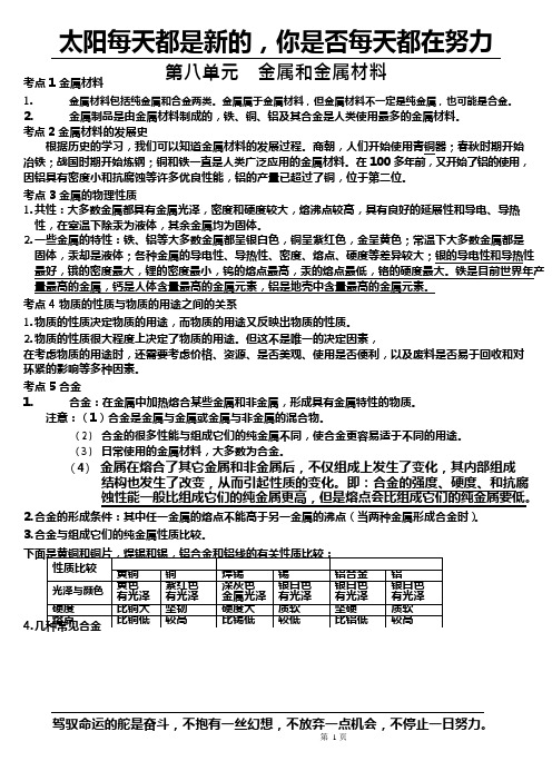 (完整版)初中化学-金属和金属材料知识点和考点,推荐文档