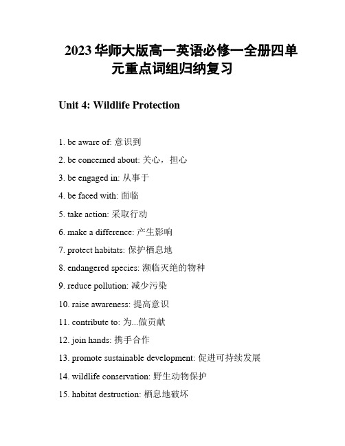 2023华师大版高一英语必修一全册四单元重点词组归纳复习